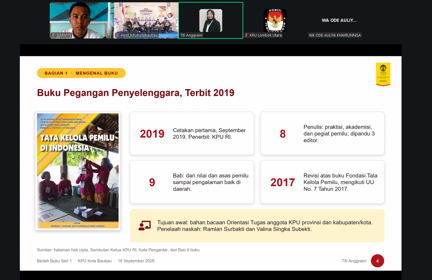 Anggota Lembaga Penjaminan Mutu Universitas Muhammadiyah Buton Ikuti Bedah Buku Tata Kelola Pemilu di Indonesia